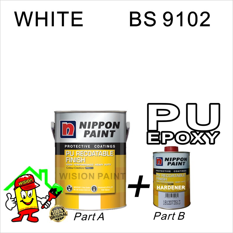 WHITE BS 9102 ( 1L ) PU NIPPON PAINT PU RECOATABLE FINISH HIGH PERFORMANCE HEAVY DUTY AND