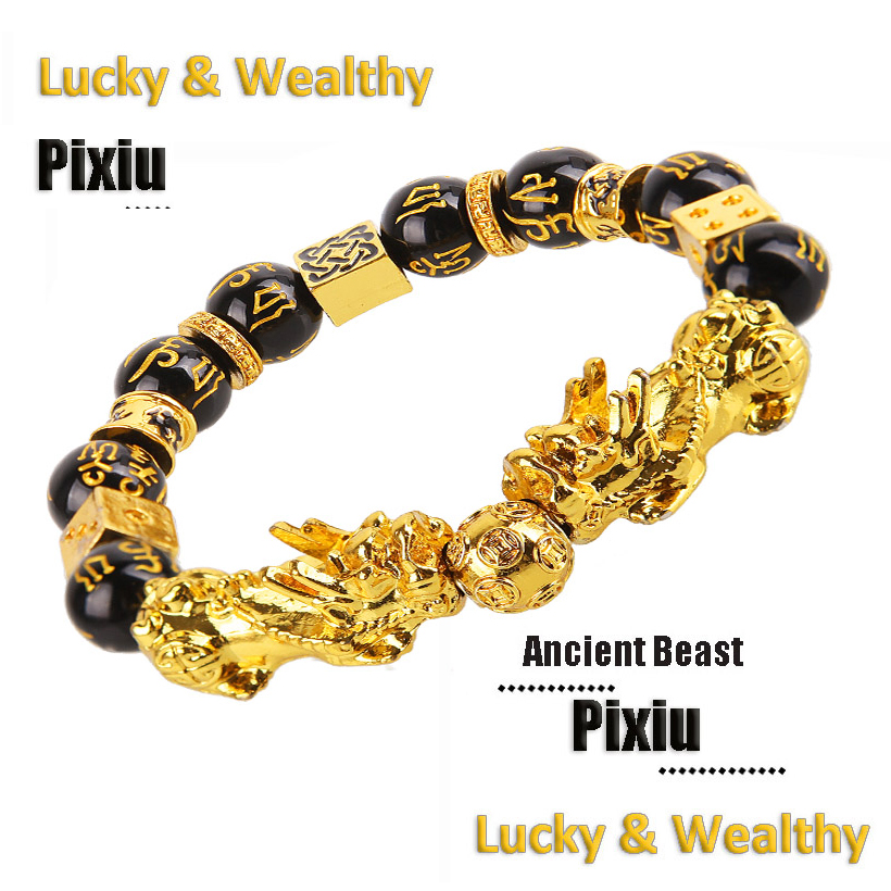 Feng Shui Pixiu Black Obsidian Wealth Bracelet Good Luck Wristband