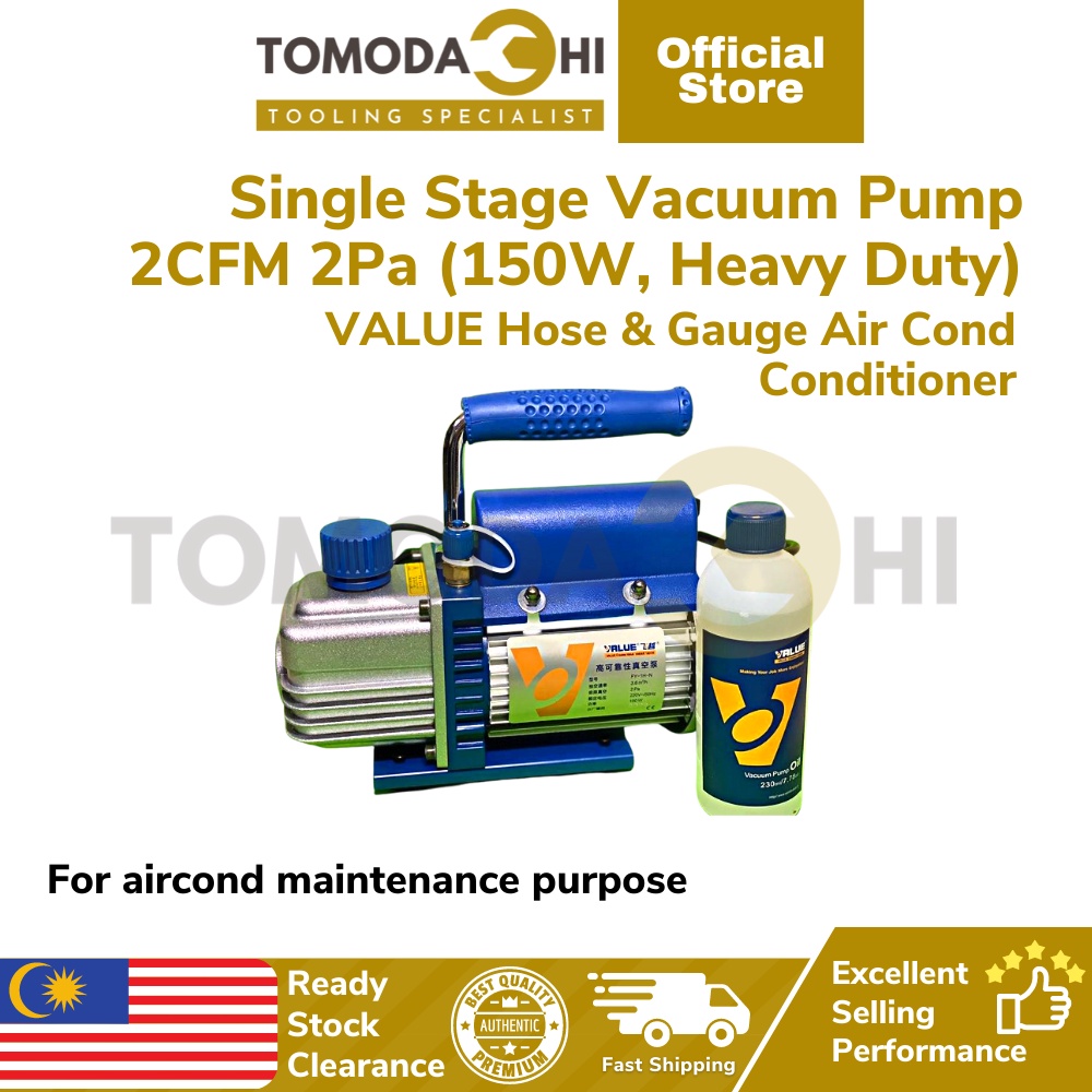 TOMODACHI VALUE Vacuum Pump Aircond Kereta Rumah 2 CFM 150W Heavy Duty 2PA Hose & Gauge Vacuum
