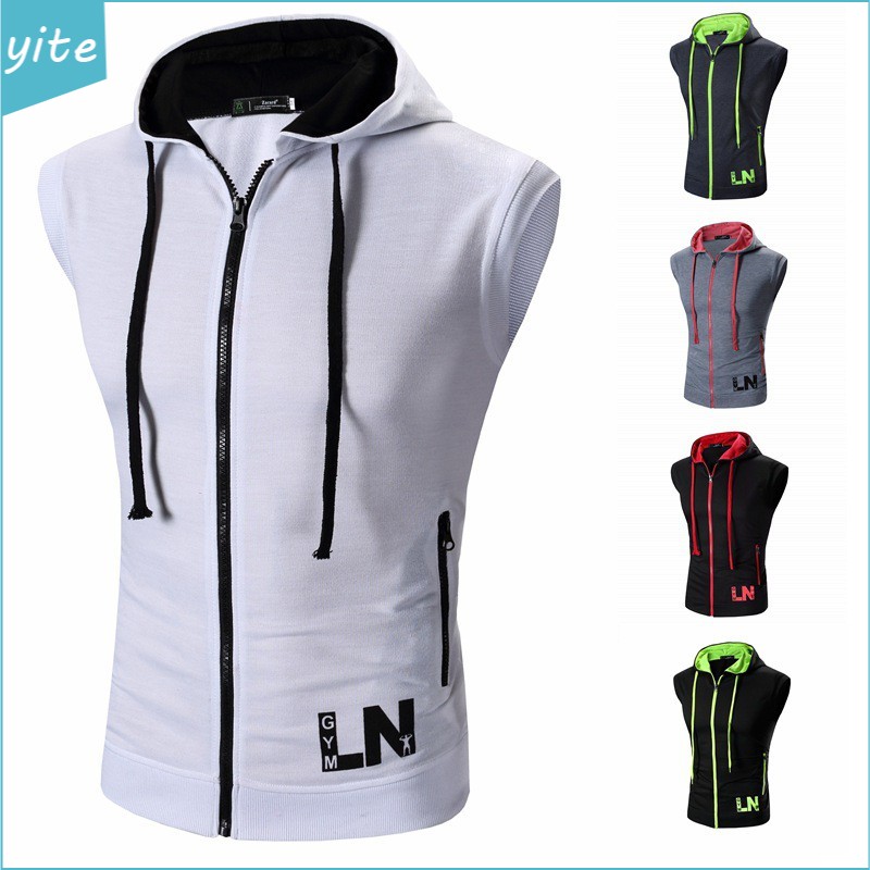Men Tanks Tops Sleeveless Hooded Vest Men Casual Sports Zipper Waistcoat Shopee Malaysia