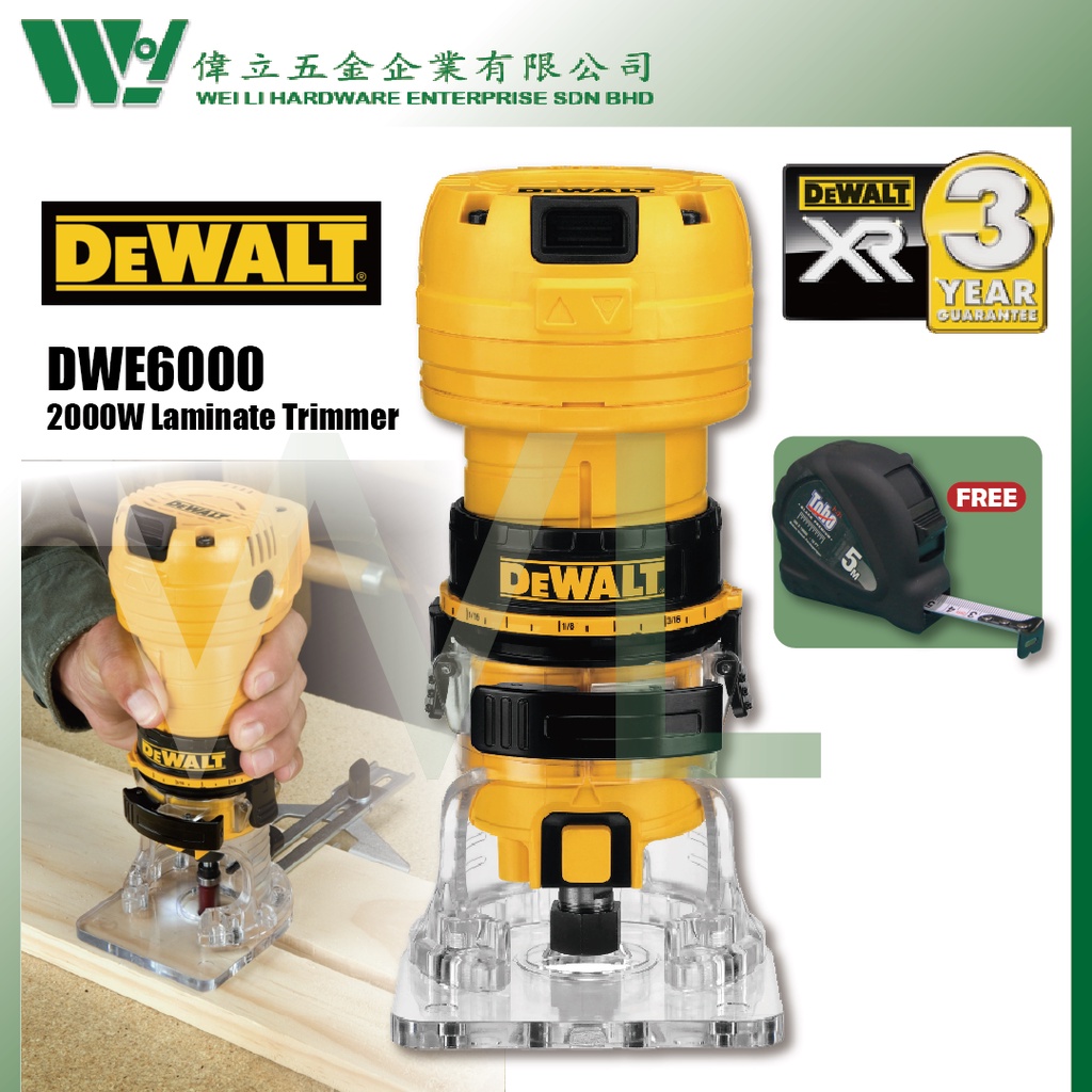 Dewalt DWE6000 2000W Laminate Trimmer / mesin router machine