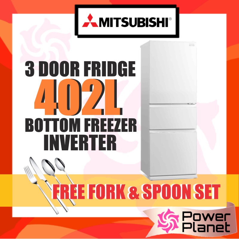 [FREE GIFT] Mitsubishi 3 Door Fridge 402L MRCGX46ENGWH Inverter Glass