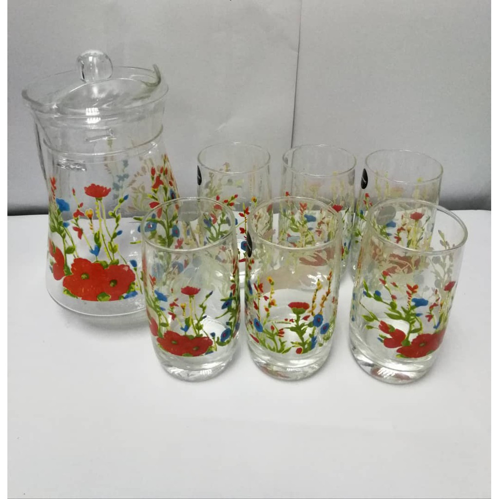 Luminarc 7 Pcs Drink Water Set Rose Labelle/Water Set/Jug Set(N8921