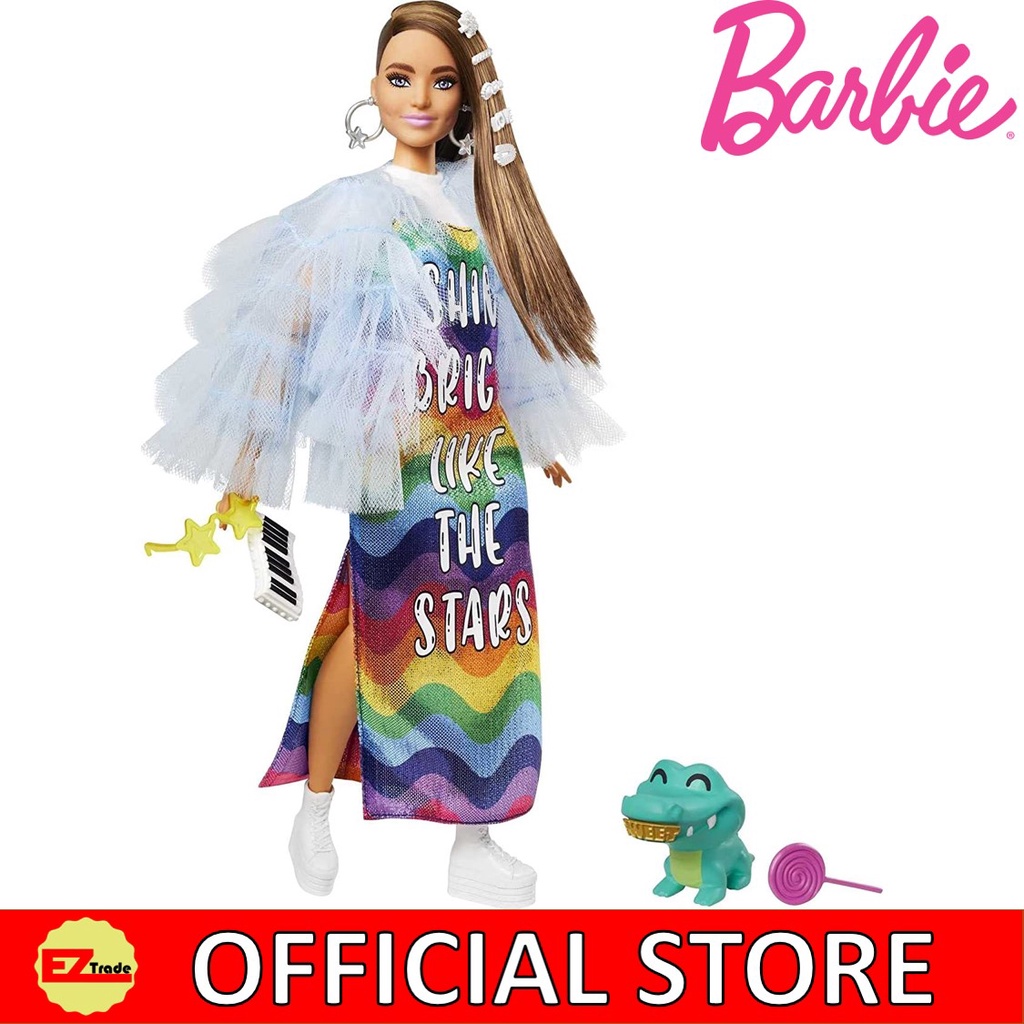 Barbie Eztra Doll in Blue Ruffled Jacket with Pet Crocodile GRN27/GYJ78