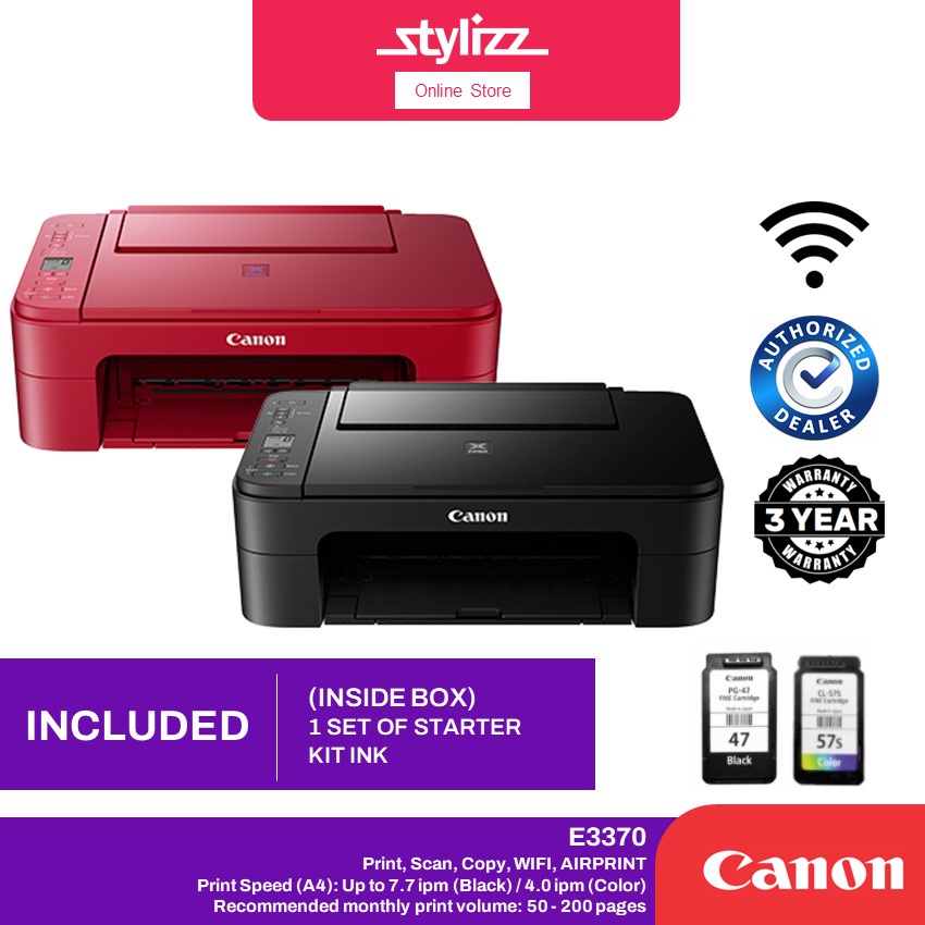 CANON PIXMA E3370 Printer Compact Wireless AllInOne with LCD for Low
