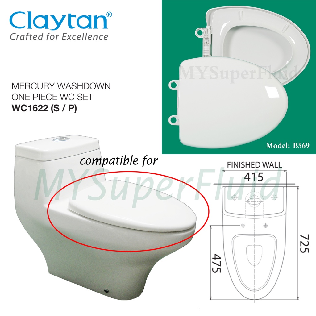 Claytan WC1622 Mercury Toilet Seat Cover Replacement (Soft Close