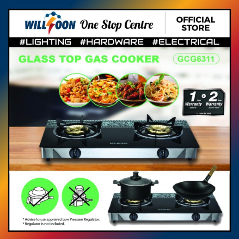 KHIND Glass Top Gas Cooker GCG6311 / Dapur Gas Kaca Shopee Malaysia