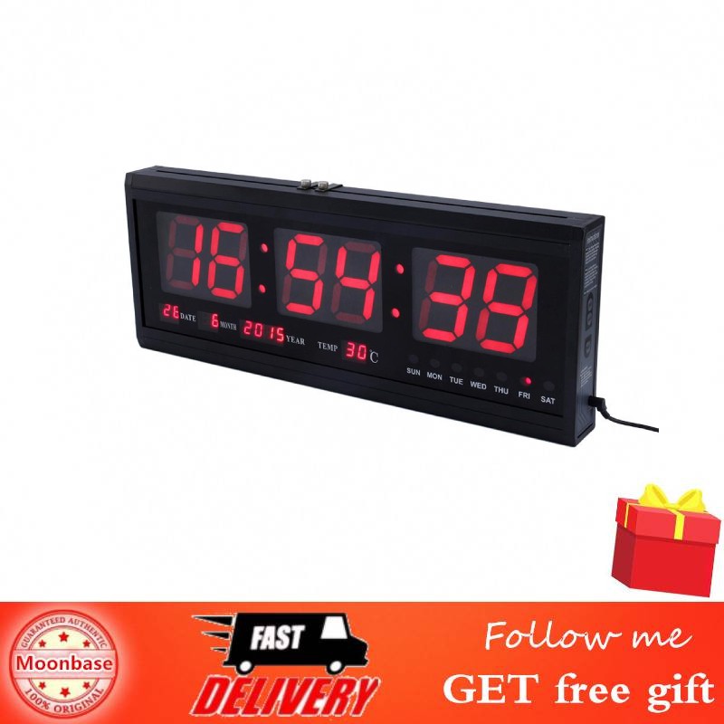 [Ready Stock]Large Modern LED Digital Wall Clock Date Temperature Hour