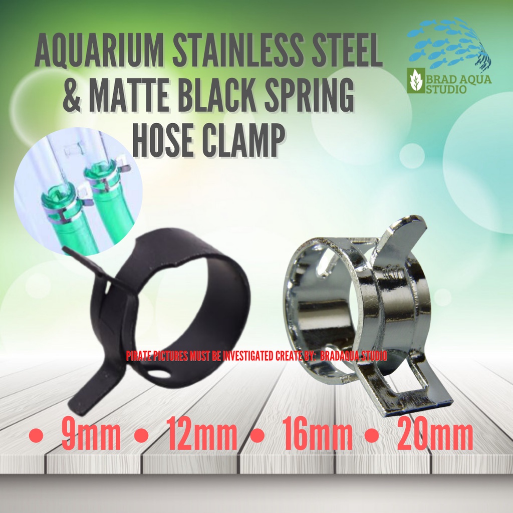 AQUARIUM Stainless Steel & Matte Black Spring Hose Clamp 8mm/10mm/ 12mm