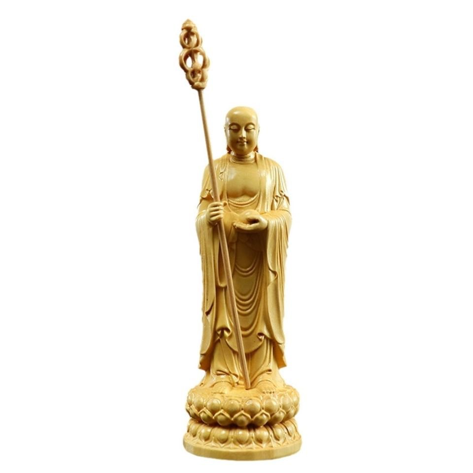 decorate Boxwood Wood Carving Ornaments Dizang Bodhisattva Home Worship