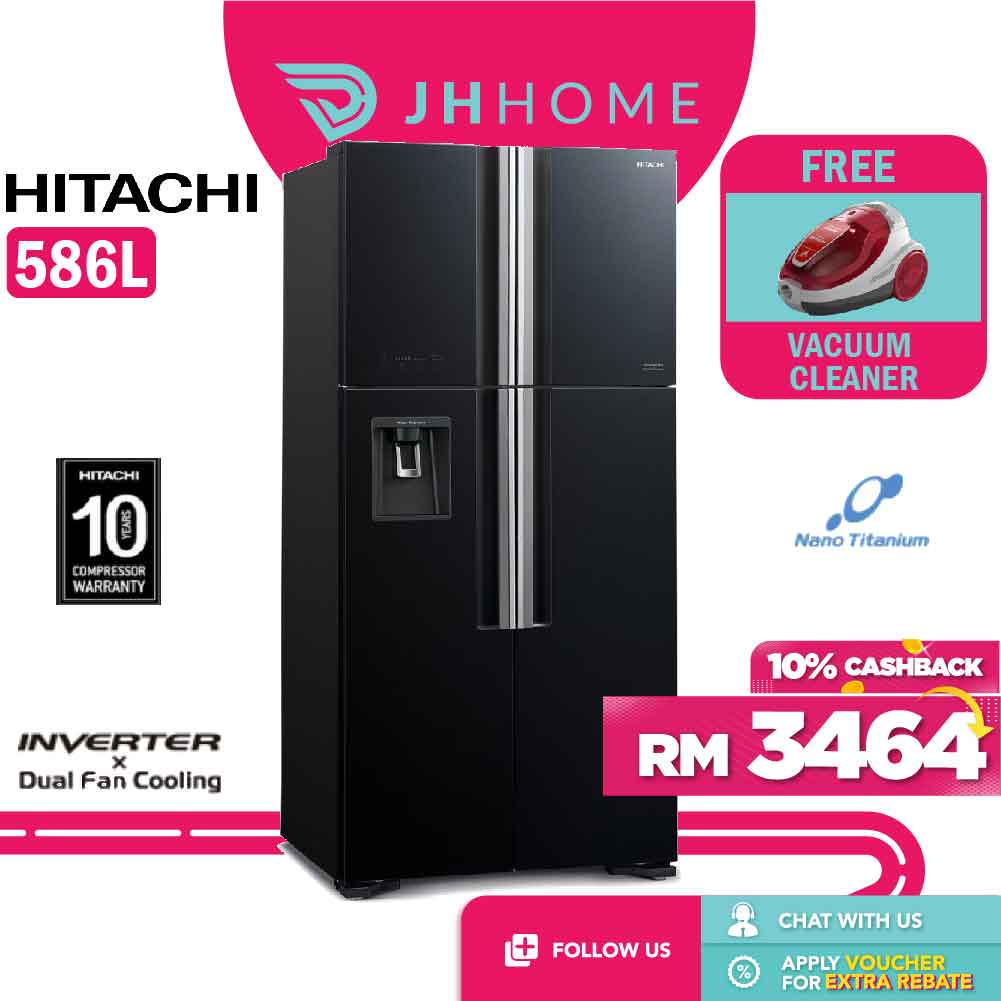 Hitachi Glass Big French 4 Door Refrigerator (586L) [Free CvSf18] R