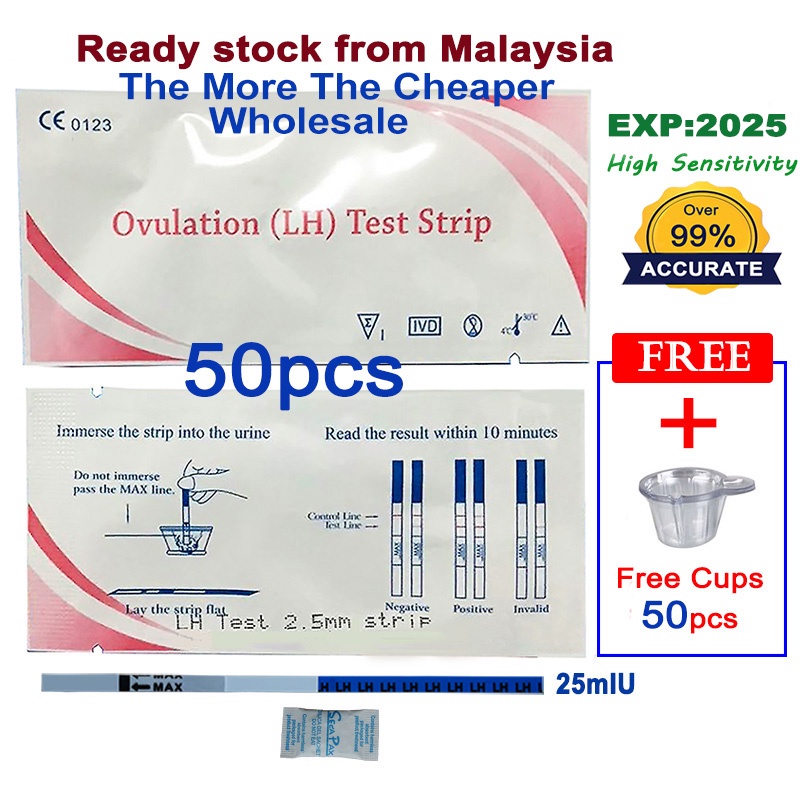 50pcs Ovulation Test Strip OPK LH ovulasi + FREE 50pcs Urine cups