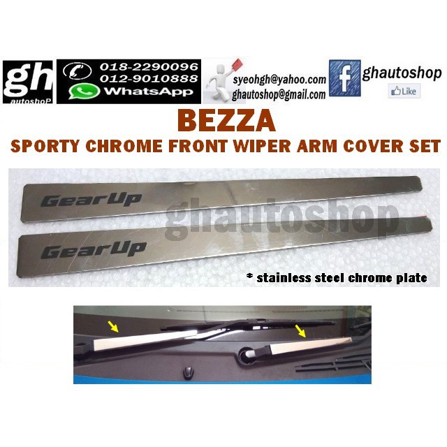 BEZZA sporty chrome front wiper arm chrome cover set with Gear Up logo