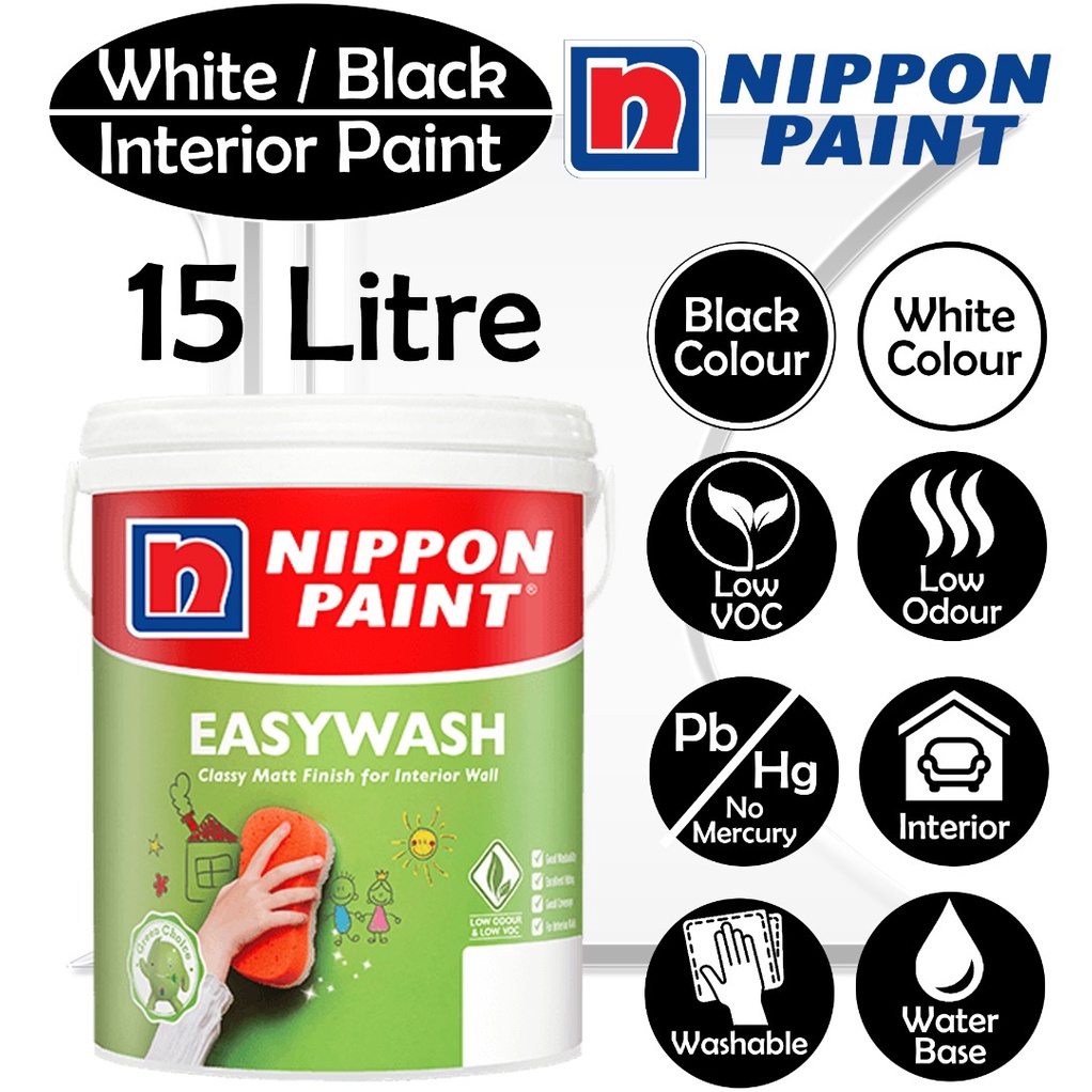 Nippon Paint Easy Wash White / Black 15L Topcoat Interior Paint