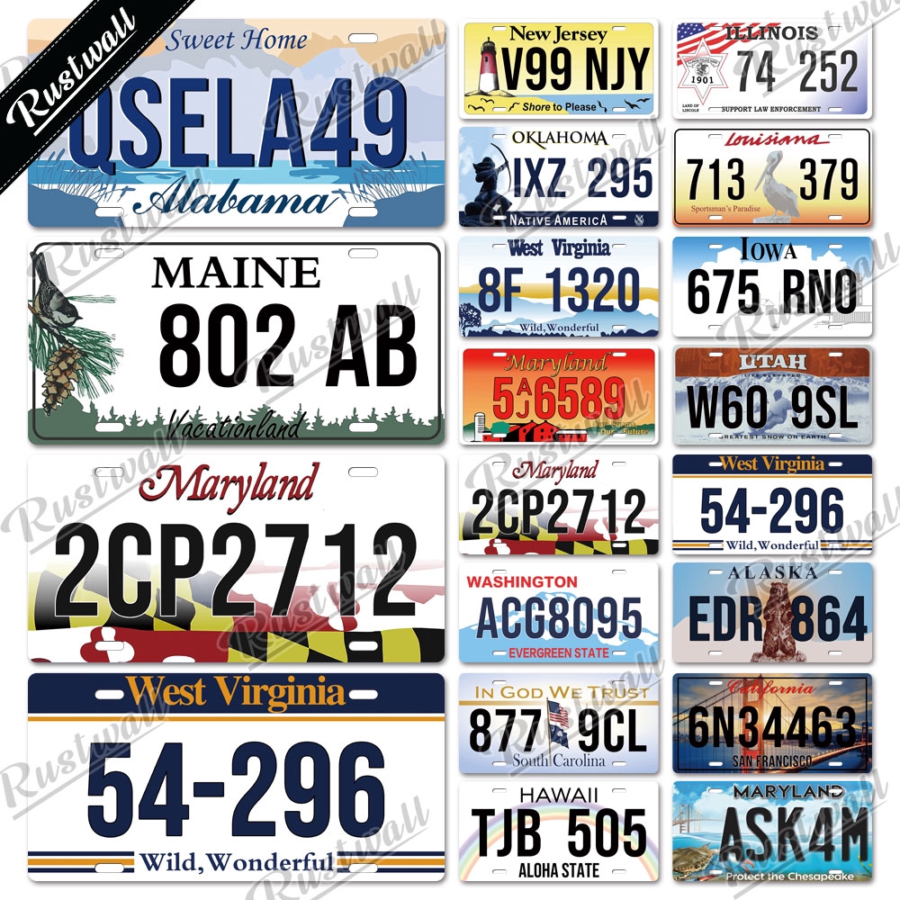 American States Licenses Plate Tin Sign Car Number Plaque Metal