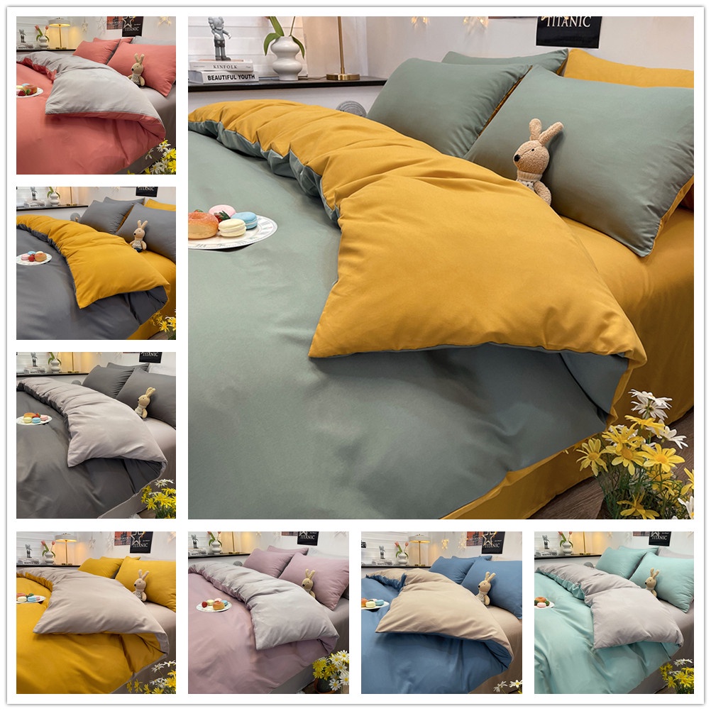 4 IN 1 Bedding Set Solid Color Duvet Cover Set With Flat Sheet for
