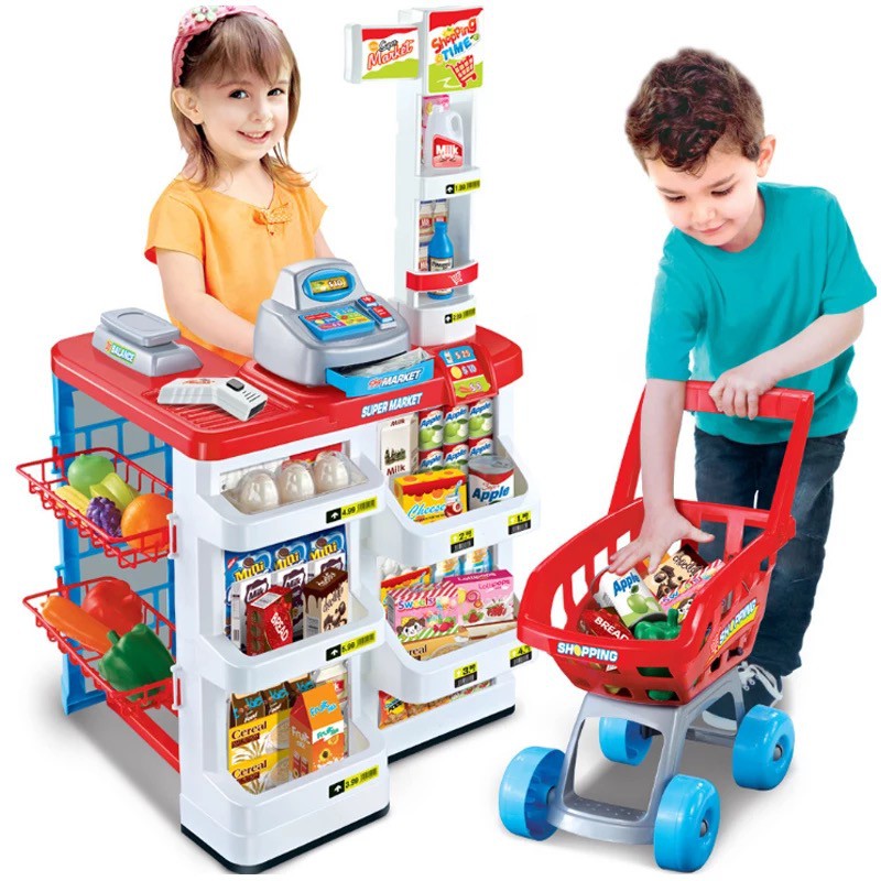 Pretend Home Supermarket kids Play Set with trolley Toy Set Toys