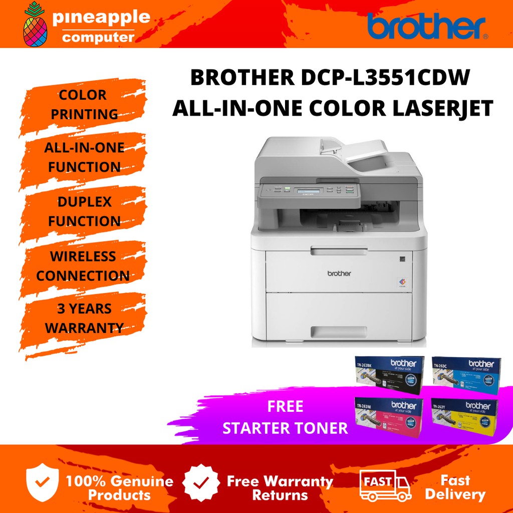 Brother DCPL3551CDW Colour LED MultiFunction Laser Printer with