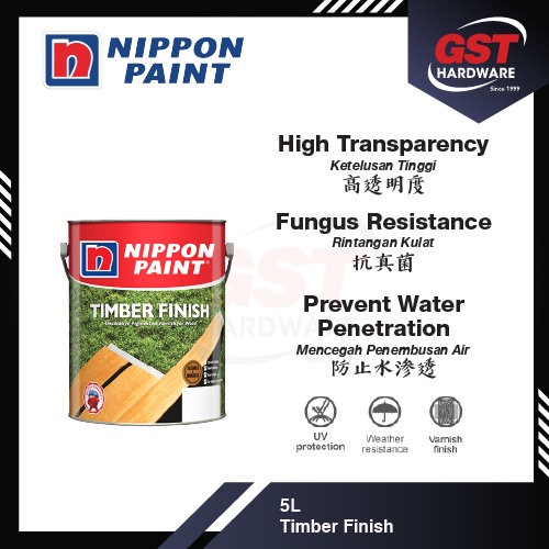 Nippon Paint Timber Finish 5L Nippon Wood Paint Cat Clear Kayu Cat Kayu Syelek kayu Kilat Cat