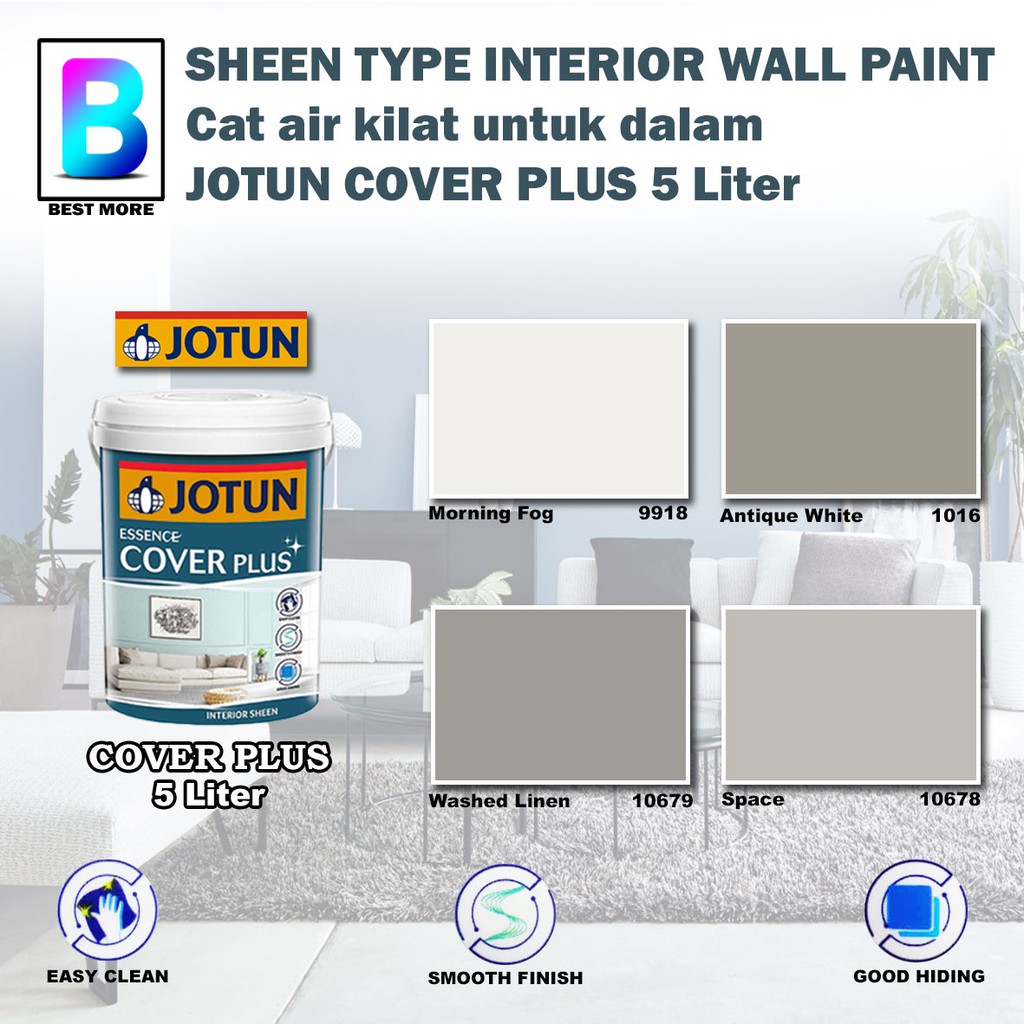 JOTUN COVER PLUS (SHEEN) for INTERIOR 5 Liter Morning Fog 9918