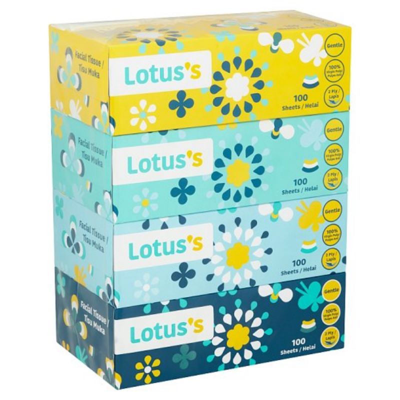 LOTUS'S / TESCO Facial Tissue / Tisu Muka / Tisu Kotak / 2 Ply 100 Sheets x 4 Boxes Shopee