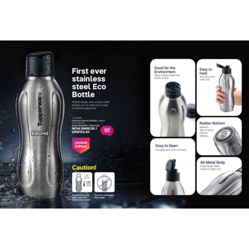 Tupperware Stainless Steel Eco Bottle 880ml Shopee Malaysia