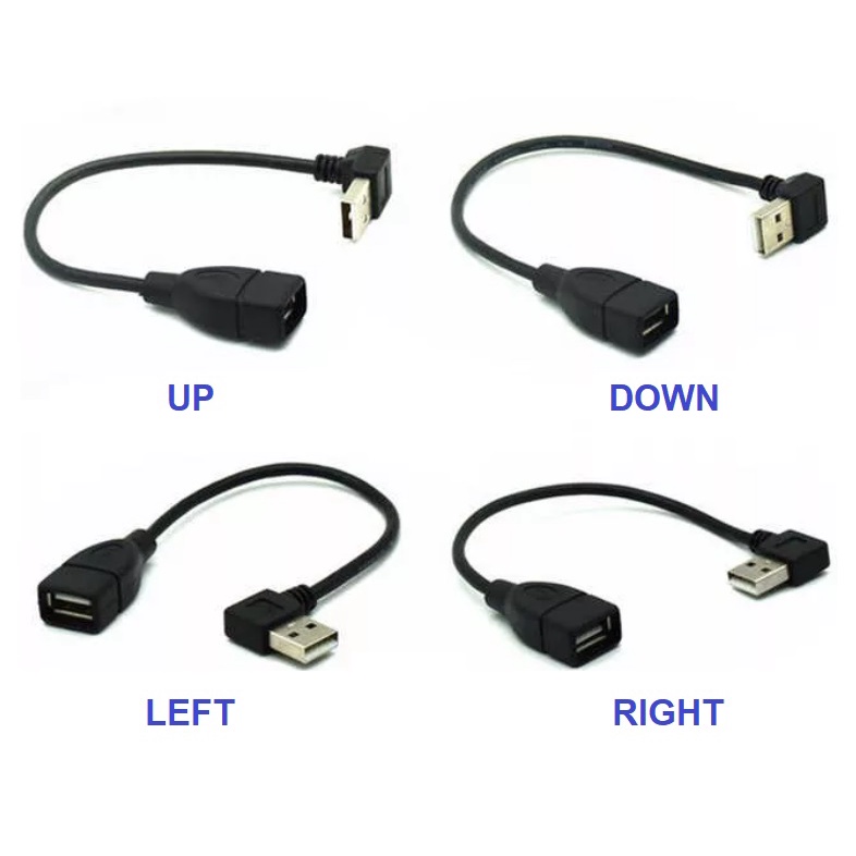L Shape 90 Degree Right Left Up Down Angle USB Male to Female Extension