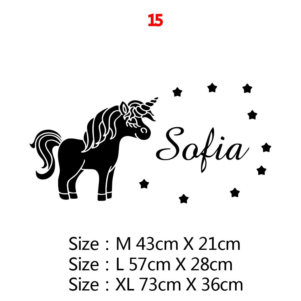Kawaii Custom Name Wall Sticker Personalized Stickers Unicorn Decal For