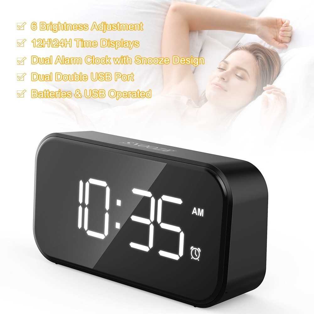 Multifunctional Alarm Clock 6 Brightness Adjustment 2 Time Displays