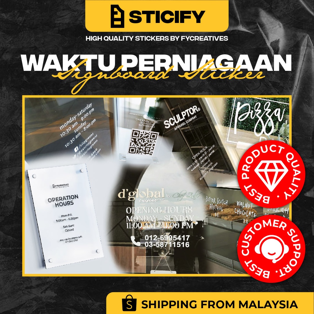 CS09 Sticker Business Hours Custom Plate, Sign board, Sticker Waktu