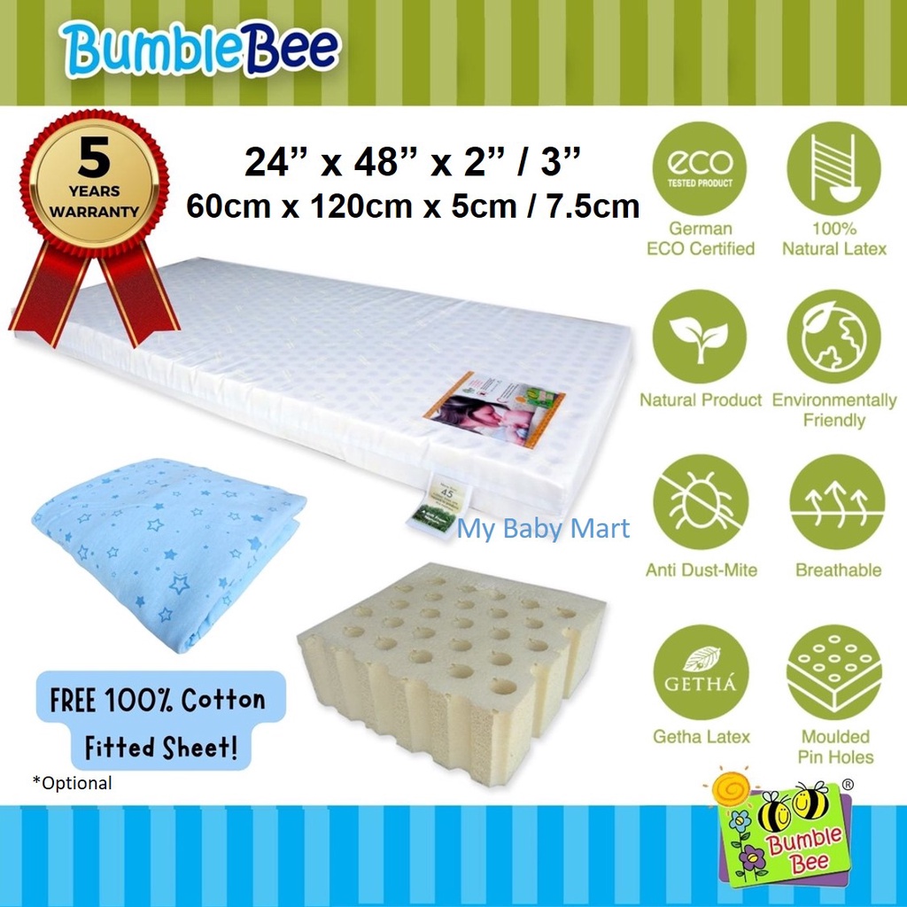 Bumble Bee Getha Latex Baby Cot Mattress 24" X 48" X 2" / 3" ( 60cm x