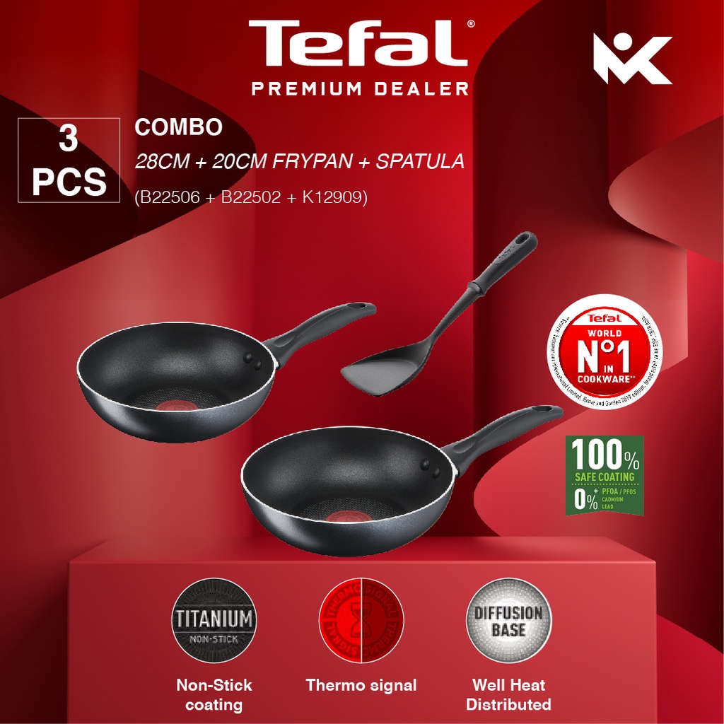 Tefal 3 in 1 Cook & Clean Cookware (28cm + 20cm + Spatula) Bundle Set