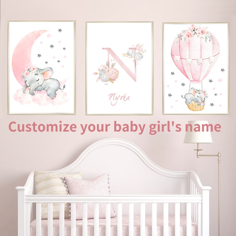 Custom Baby Name Kids Room Wall Decor Canvas Painting Girls Room Wall Decor Pink Aesthetics Baby