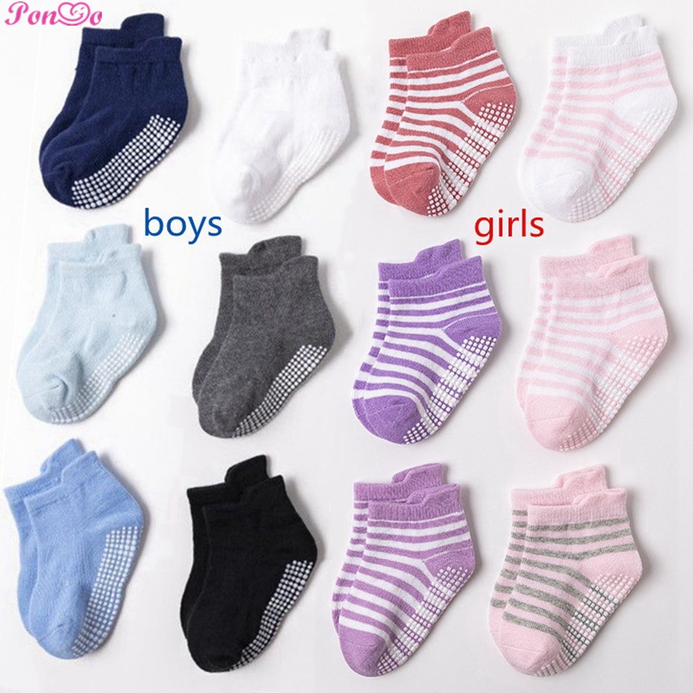 6 Pairs Anti Slip Socks Kids Pure Cotton Baby Socks Children's School