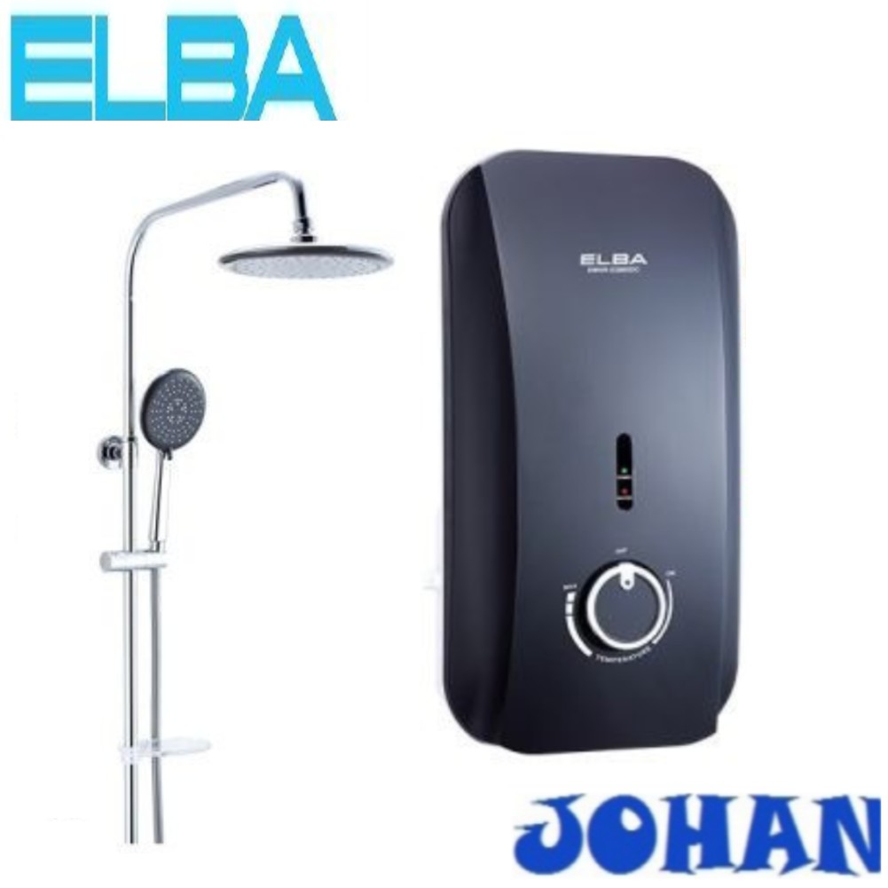 ELBA Rain Shower Water Heater with DC Inverter Pump (Black) EWHR