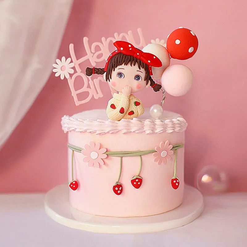 Cake Decoration Vinyl Cute Strawberry Girl Birthday Cake Topper Party