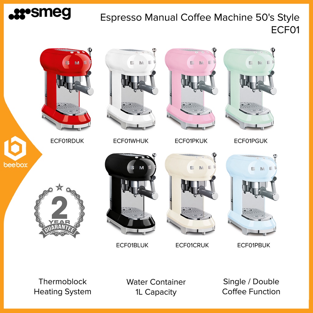 Smeg ECF01 Espresso Manual Coffee Machine 50's Style ECF01BL
