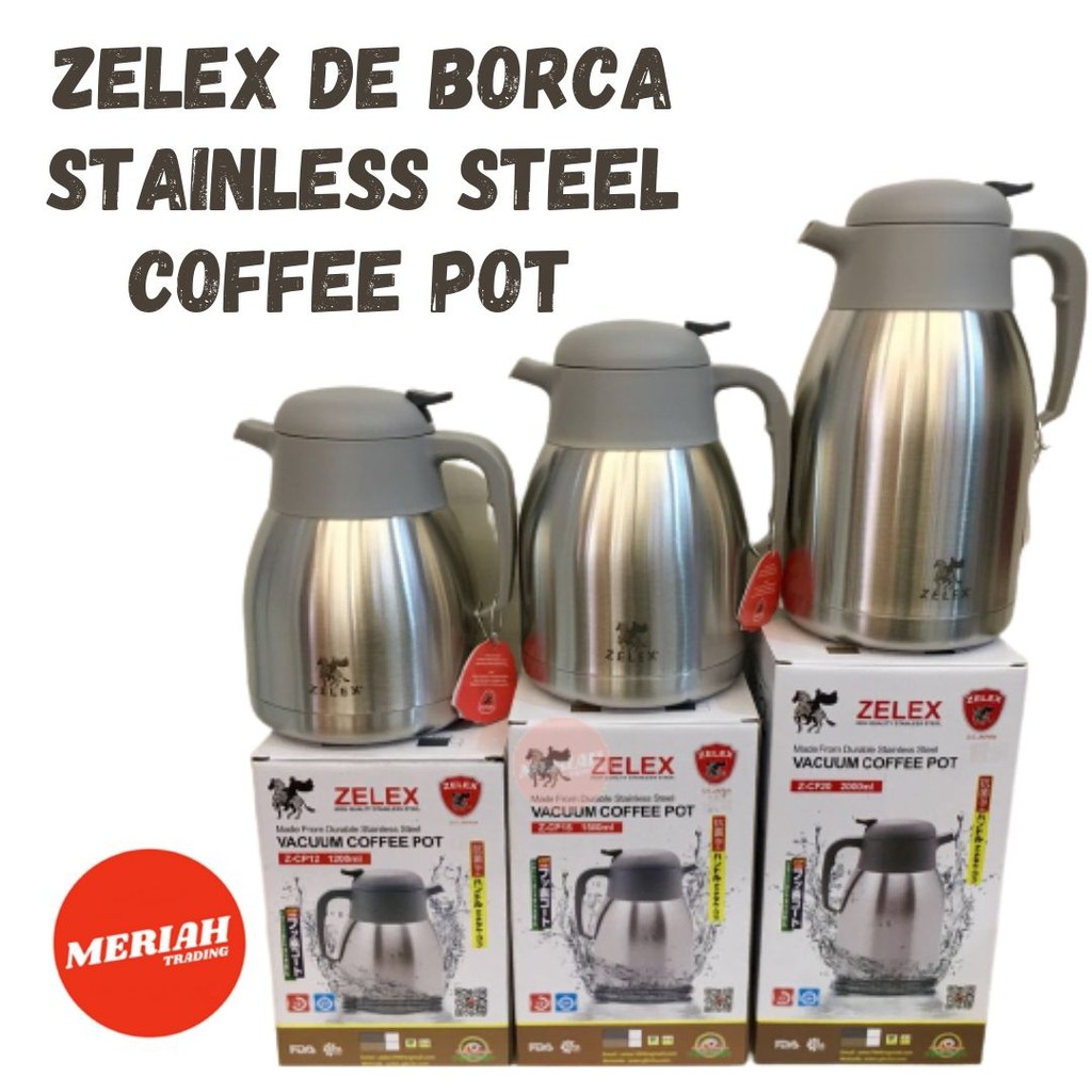 Zelex Deborca Stainless Steel Vacuum Coffee Pot 1.2Ltr /1.5Ltr &2.0Ltr/Coffee Jug/Thermos jug
