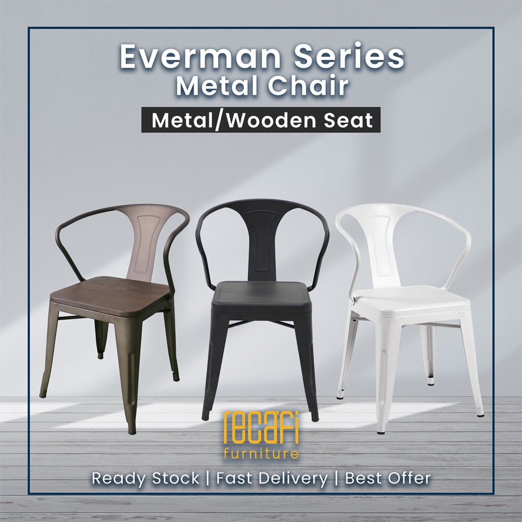 Recafi Furniture Industrial Stackable Metal Dining Chair with armrest