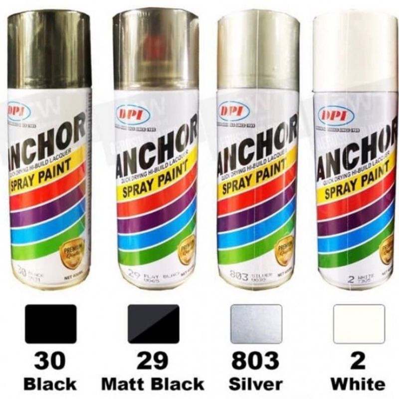 ANCHOR SPRAY PAINT STANDARD COLOUR ORIGINAL BLACK WHITE SILVER RED