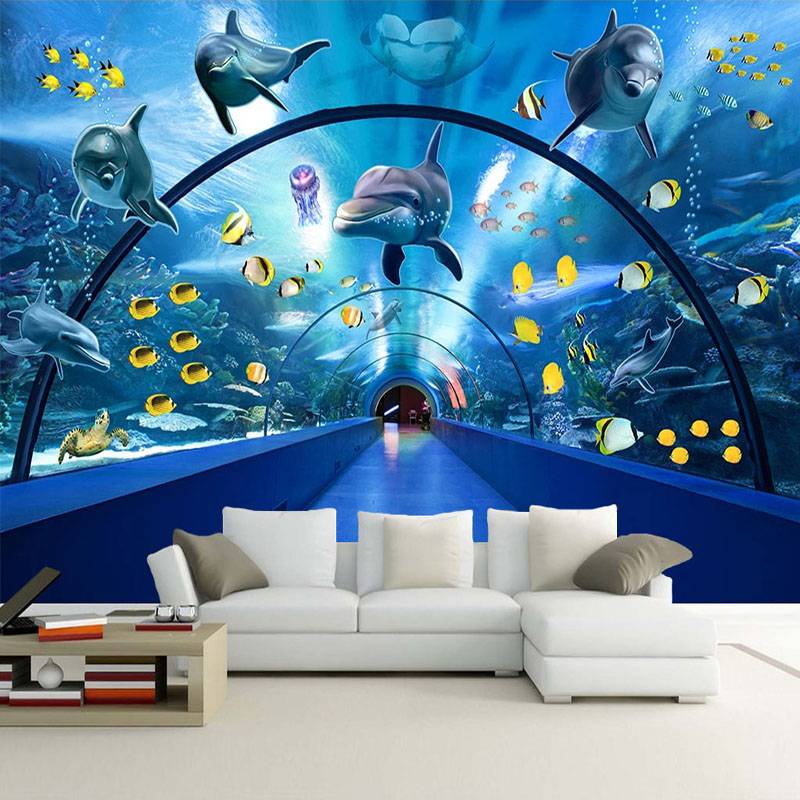 Custom Size Wall Paper 3D Underwater World Dolphin Whale 3D Photo