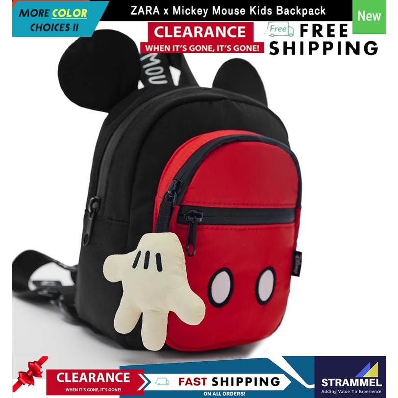 ZARA Mickey Mouse Glove Kids Red Black Soft Backpack Bag Male Female