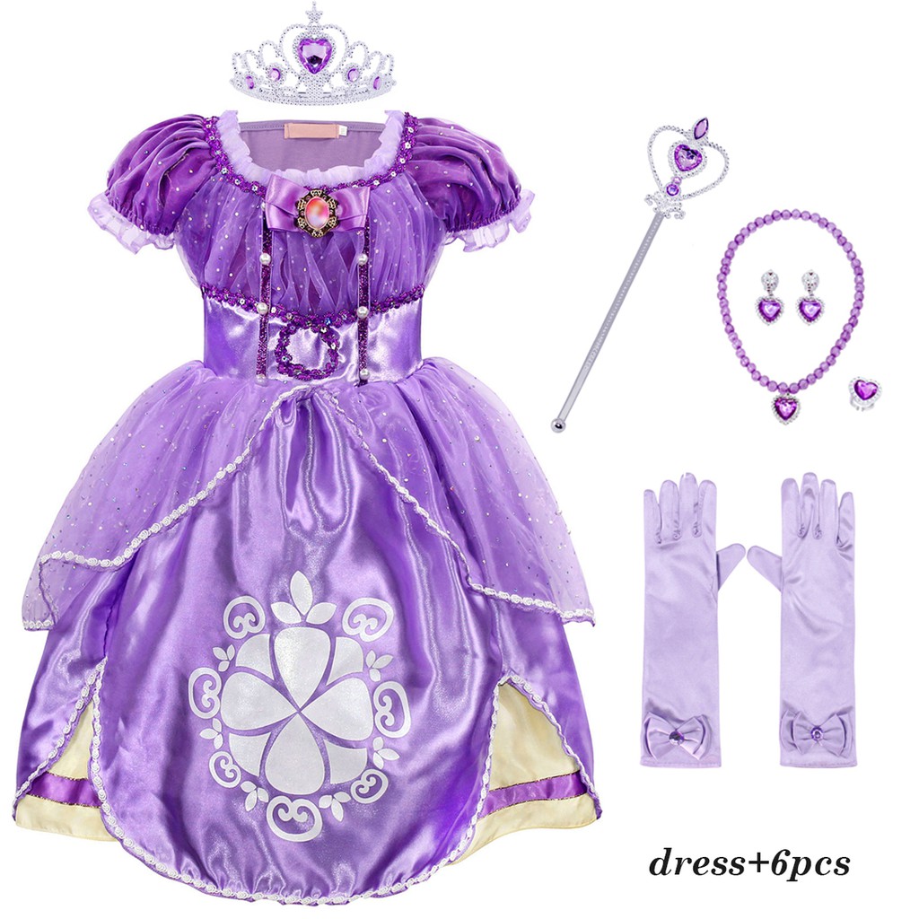 Christmas Girls Princess Sofia Dress Puff Sleeve Kids Birthday Costume