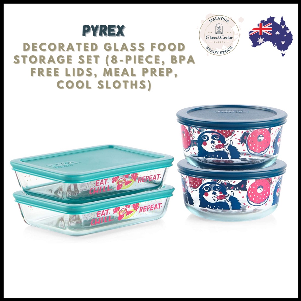 (IMPORTED 🇦🇺) PYREX 8Piece Decorated Glass Food Storage Set (Meal Prep