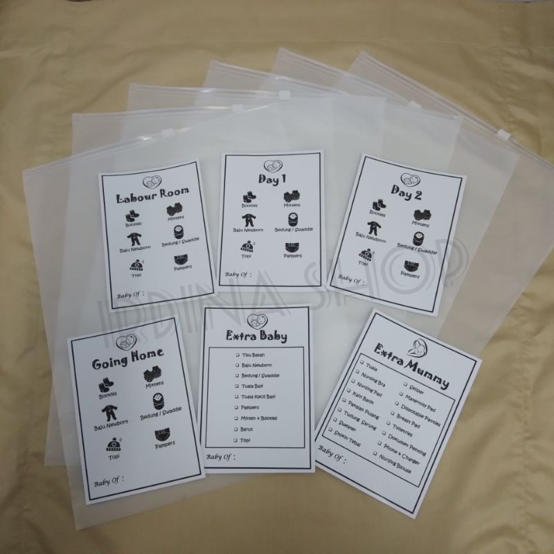 6pcs, 8pcs, 9pcs, 11pcs Plastik Hospital Maternity Ziplock Beg Packing