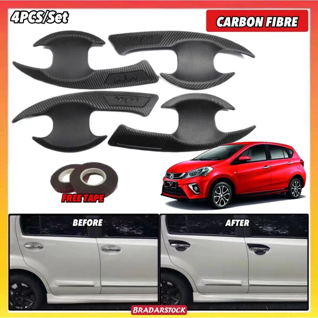 PERODUA MYVI 2018 2023 DOOR HANDLE COVER Carbon Fibre Car Door Handle