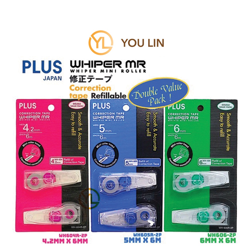 Plus Whiper Mr Correction Tape Refill 4.2mmx6m, 5mmx6m, 6mmx6m