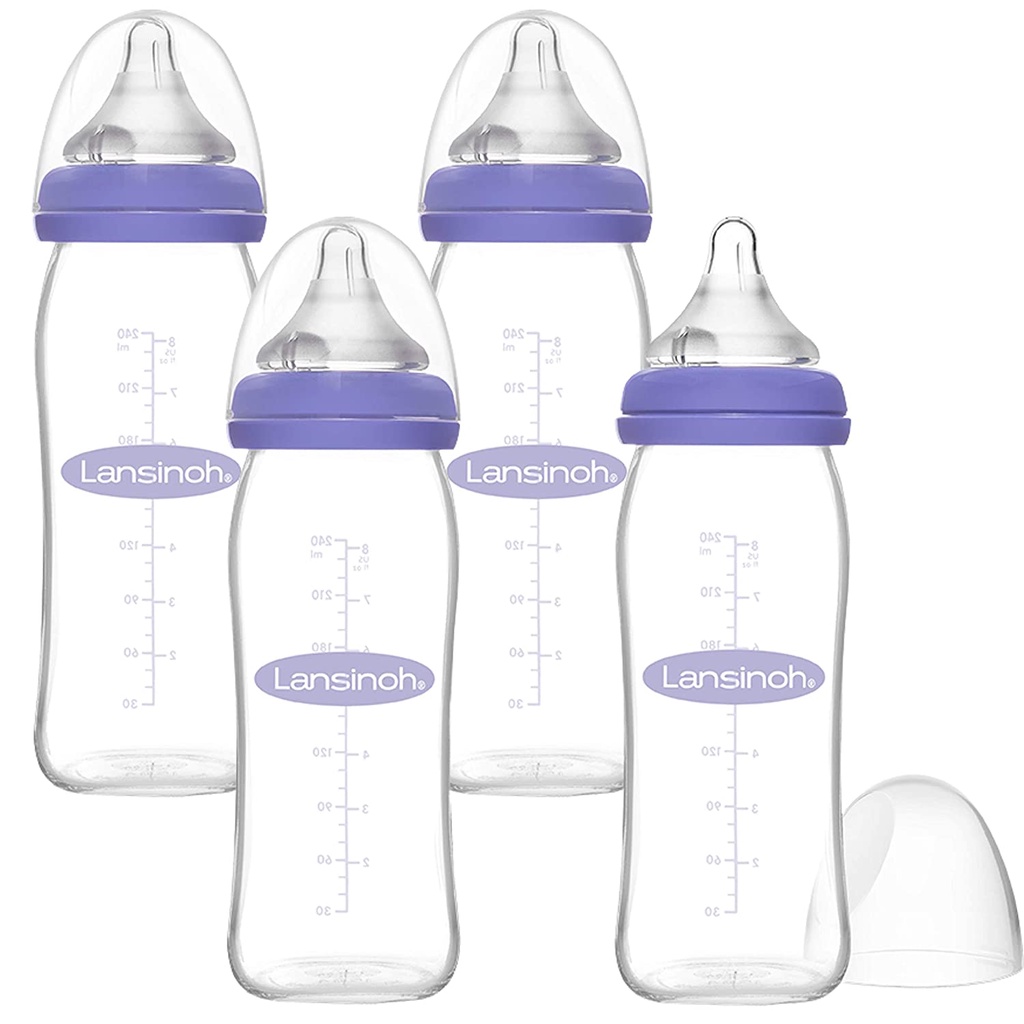 Lansinoh Glass Baby Bottles for Breastfeeding Babies 8 Ounces 4 Count
