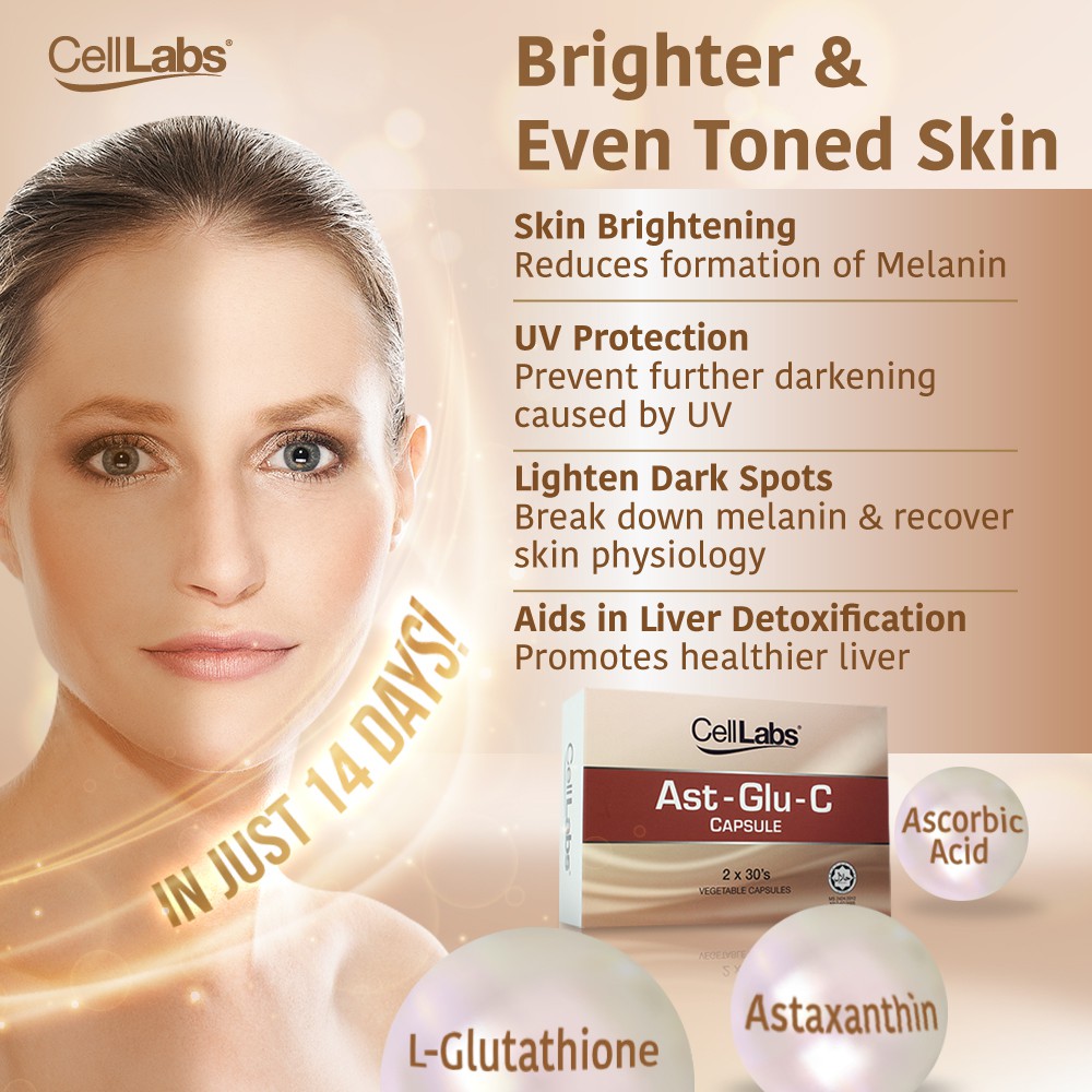 CellLabs AstGluC Powerful Antioxidant, Enhance Skin To a Fairer Tone