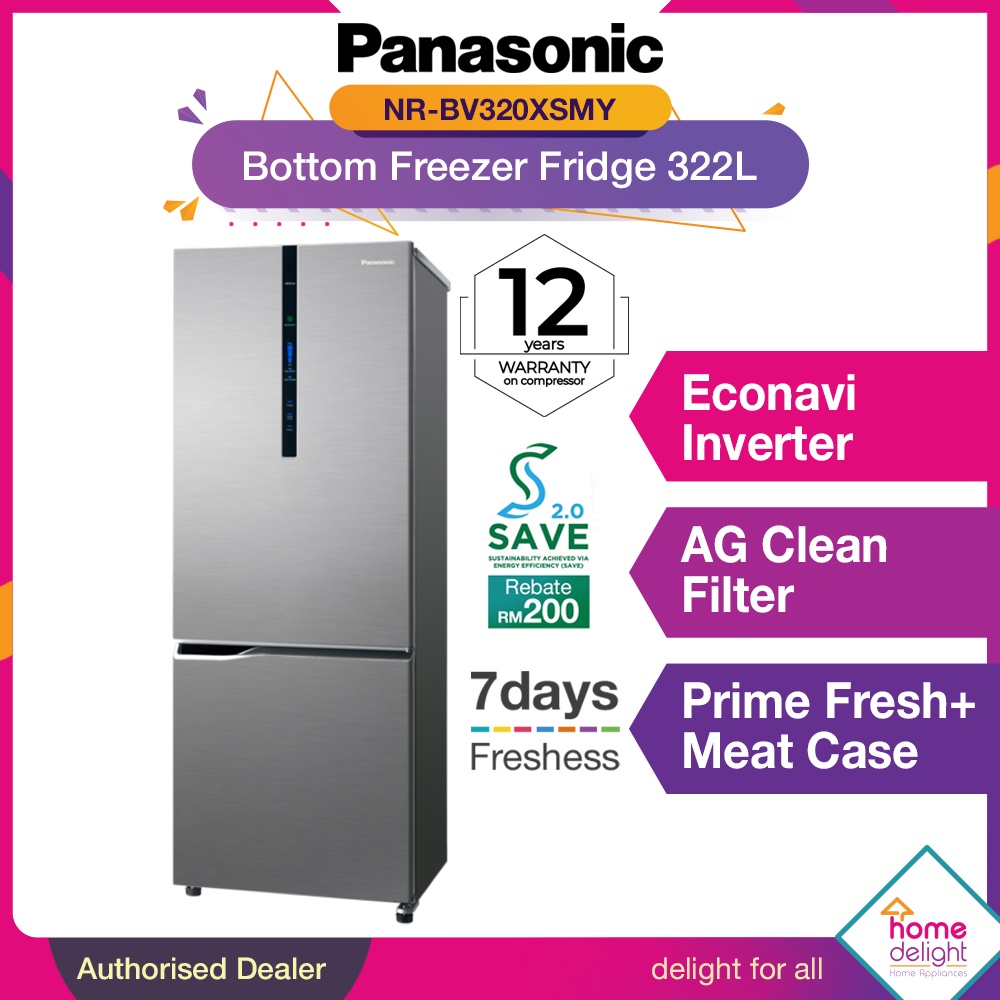 Panasonic 2 Door Fridge Bottom Freezer 322L [NRBV320XS / NRBV320XS